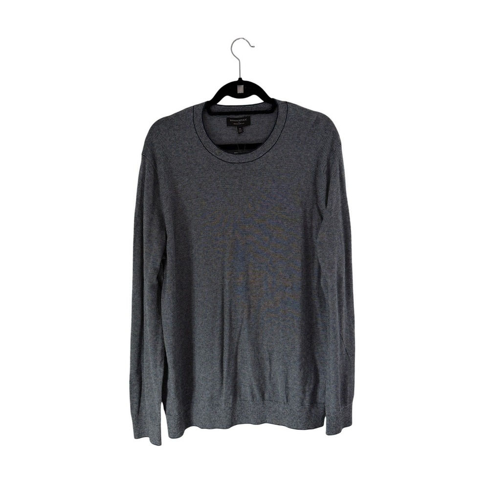 NWT Banana‎ Republic XL Cotton Silk Cashmere Striped Crewneck Sweater Blue Gray - Picture 2 of 8